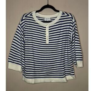 NWT Candace Cameron Bure Soft Boatneck Half Placket Sweater Marina Stripe SIZE S